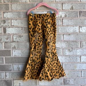 Leopard Print Denim Bell Bottom Girls Pants